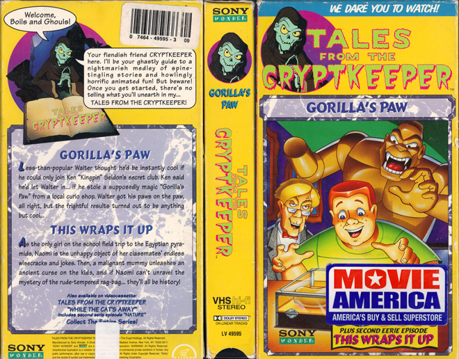 TALES FROM THE CRYPTKEEPER : GORILLAS PAW VHS COVER, VHS COVERS