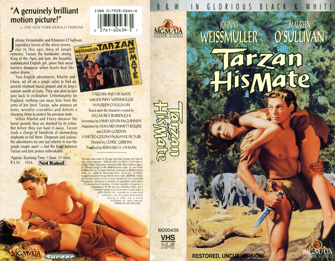 TARZAN AND HIS MATE VHS COVER, VHS COVERS