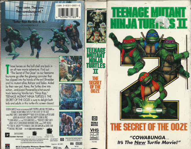 TEENAGE MUTANT NINJA TURTLES II : THE SECRET OF THE OOZE VHS COVER, VHS COVERS