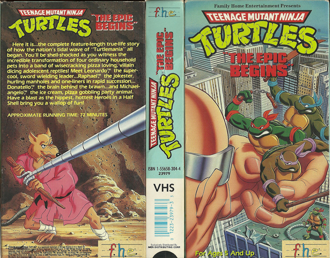 TEENAGE MUTANT NINJA TURTLES : THE EPIC BEGINS VHS COVER, VHS COVERS