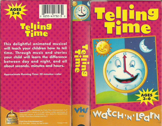 TELLING TIME : WATCH N LEARN FRONT ROW ENTERTAINMENT VHS COVER, VHS COVERS