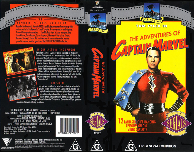 THE ADVENTURES OF CAPTAIN MARVEL VHS COVER, VHS COVERS