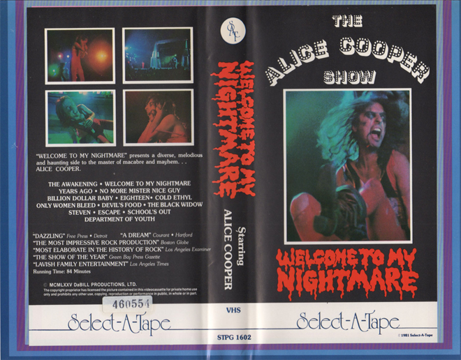 THE ALICE COOPER SHOW WELCOME TO MY NIGHTMARE VHS, RARE VHS, ACTION, HORROR, BLAXPLOITATION, HORROR, ACTION EXPLOITATION, SCI-FI, MUSIC, SEX COMEDY, DRAMA, SEXPLOITATION, VHS COVER, VHS COVERS, DVD COVER, DVD COVERS