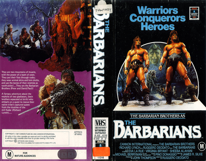 THE BARBARIANS, AUSTRALIAN, HORROR, ACTION EXPLOITATION, ACTION, HORROR, SCI-FI, MUSIC, THRILLER, SEX COMEDY,  DRAMA, SEXPLOITATION, VHS COVER, VHS COVERS, DVD COVER, DVD COVERS