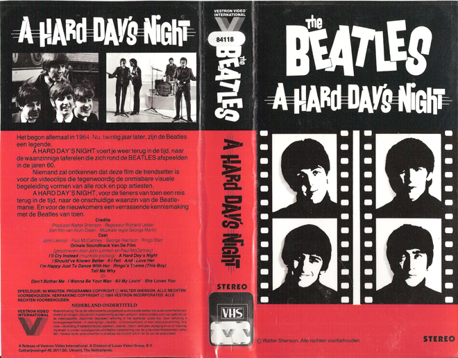 THE BEATLES A HARD DAYS NIGHT, BRAZIL VHS, BRAZILIAN VHS, ACTION VHS COVER, HORROR VHS COVER, BLAXPLOITATION VHS COVER, HORROR VHS COVER, ACTION EXPLOITATION VHS COVER, SCI-FI VHS COVER, MUSIC VHS COVER, SEX COMEDY VHS COVER, DRAMA VHS COVER, SEXPLOITATION VHS COVER, BIG BOX VHS COVER, CLAMSHELL VHS COVER, VHS COVER, VHS COVERS, DVD COVER, DVD COVERS