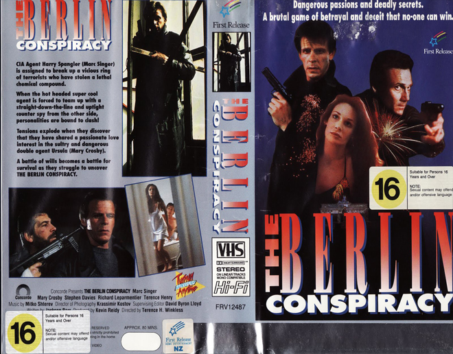 THE BERLIN CONSPIRACY, HORROR, ACTION EXPLOITATION, ACTION, HORROR, SCI-FI, MUSIC, THRILLER, SEX COMEDY, DRAMA, SEXPLOITATION, BIG BOX, CLAMSHELL, VHS COVER, VHS COVERS, DVD COVER, DVD COVERS