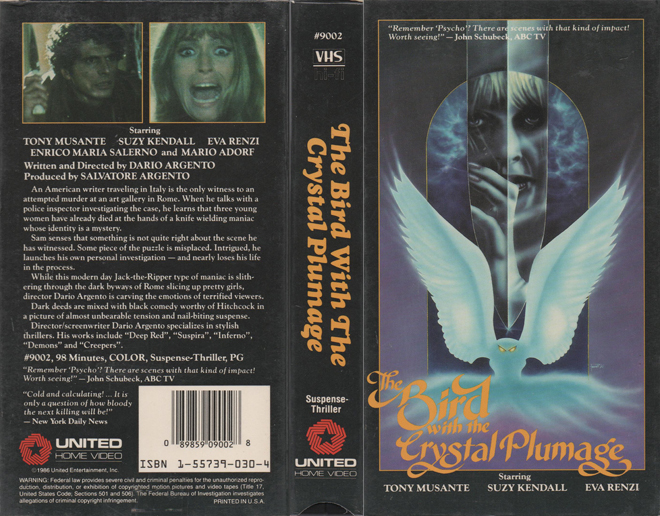 THE BIRD WITH THE CRYSTAL PLUMAGE, VHS COVERS - SUBMITTED BY RYAN GELATIN