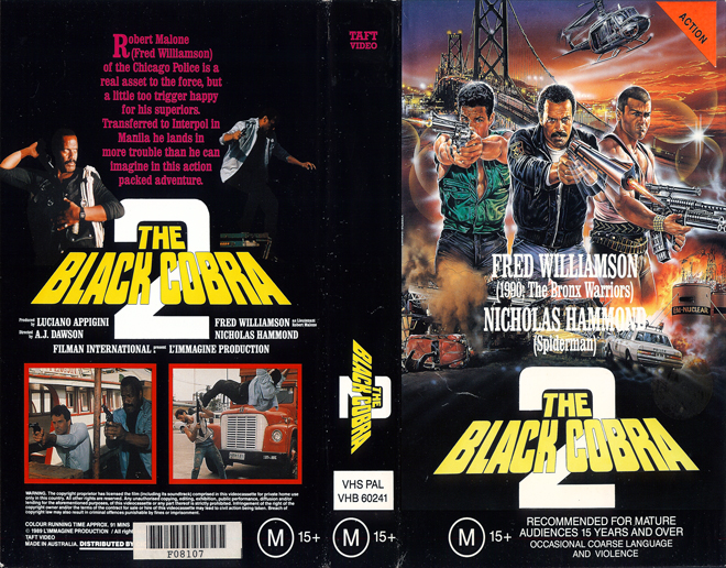THE BLACK COBRA 2 FRED WILLIAMSON AUSTRALIAN VHS COVER, VHS COVERS