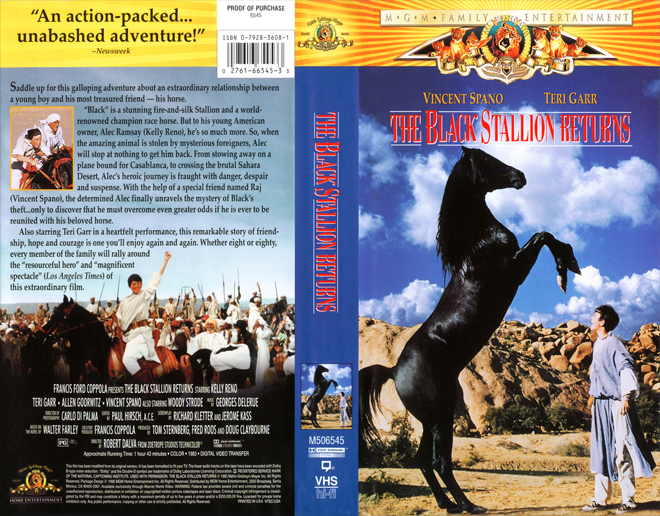 THE BLACK STALLION RETURNS FAMILY MOVIES, VHS COVERS, VHS COVER