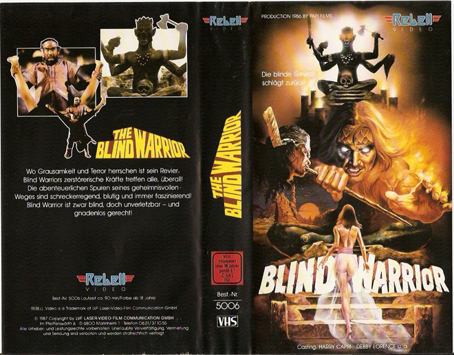 THE BLIND WARRIOR, HORROR, ACTION EXPLOITATION, ACTION, HORROR, SCI-FI, MUSIC, THRILLER, SEX COMEDY,  DRAMA, SEXPLOITATION, VHS COVER, VHS COVERS, DVD COVER, DVD COVERS