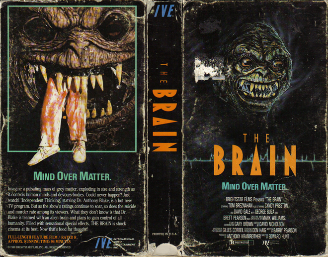 THE BRAIN, IVE ENTERTAINMENT, HORROR, ACTION EXPLOITATION, ACTION, HORROR, SCI-FI, MUSIC, THRILLER, SEX COMEDY,  DRAMA, SEXPLOITATION, VHS COVER, VHS COVERS, DVD COVER, DVD COVERS