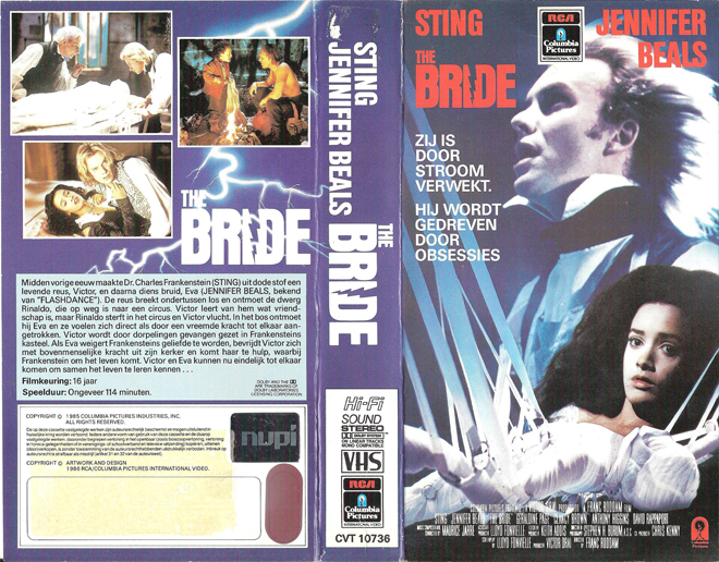 THE BRIDE, STING, JENNIFER BEALS, SCI-FI, HORROR, ACTION, THRILLER, VHS COVER, VHS COVERS