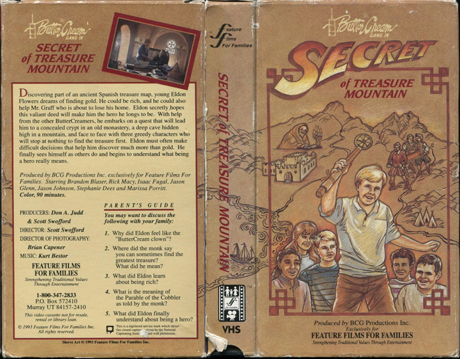 THE BUTTERCREAM GANG SECRET OF TREASURE MOUNTAIN, ACTION VHS COVER, HORROR VHS COVER, BLAXPLOITATION VHS COVER, HORROR VHS COVER, ACTION EXPLOITATION VHS COVER, SCI-FI VHS COVER, MUSIC VHS COVER, SEX COMEDY VHS COVER, DRAMA VHS COVER, SEXPLOITATION VHS COVER, BIG BOX VHS COVER, CLAMSHELL VHS COVER, VHS COVER, VHS COVERS, DVD COVER, DVD COVERS