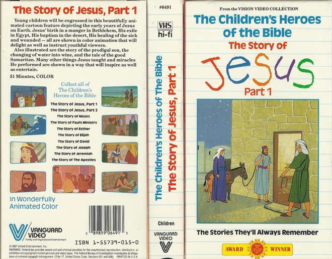 THE CHILDRENS HEROES OF THE BIBLE : THE STORY OF JESUS PART 1 VHS COVER, VHS COVERS