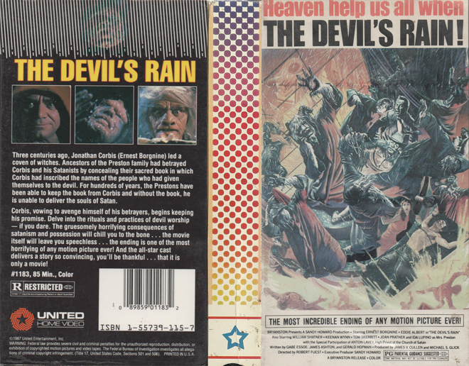 THE DEVILS RAIN UNITED HOME VIDEO VHS COVER
