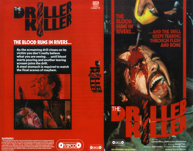 THE DRILLER KILLER VIPCO, AUSTRALIAN, VHS COVER, VHS COVERS