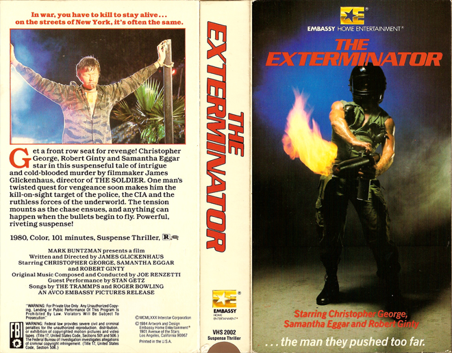 THE EXTERMINATOR EMBASSY HOME ENTERTAINMENT VHS COVER