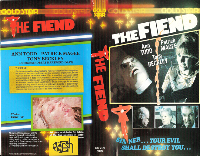 THE FIEND, GOLD STAR VIDEO, BIG BOX, HORROR, ACTION EXPLOITATION, ACTION, HORROR, SCI-FI, MUSIC, THRILLER, SEX COMEDY,  DRAMA, SEXPLOITATION, VHS COVER, VHS COVERS, DVD COVER, DVD COVERS