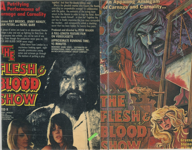 THE FLESH AND BLOOD SHOW, ACTION, HORROR, BLAXPLOITATION, HORROR, ACTION EXPLOITATION, SCI-FI, MUSIC, SEX COMEDY, DRAMA, SEXPLOITATION, BIG BOX, CLAMSHELL, VHS COVER, VHS COVERS, DVD COVER, DVD COVERS