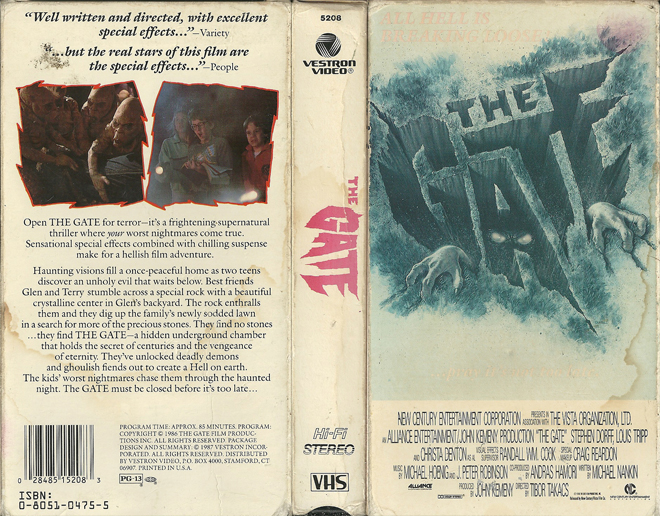 THE GATE VESTRON VIDEO VHS COVER