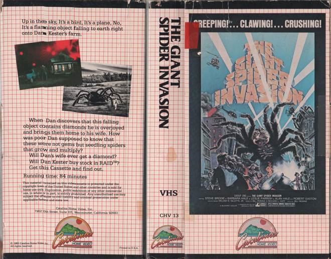 THE GIANT SPIDER INVASION VHS, ACTION VHS COVER, HORROR VHS COVER, BLAXPLOITATION VHS COVER, HORROR VHS COVER, ACTION EXPLOITATION VHS COVER, SCI-FI VHS COVER, MUSIC VHS COVER, SEX COMEDY VHS COVER, DRAMA VHS COVER, SEXPLOITATION VHS COVER, BIG BOX VHS COVER, CLAMSHELL VHS COVER, VHS COVER, VHS COVERS, DVD COVER, DVD COVERS