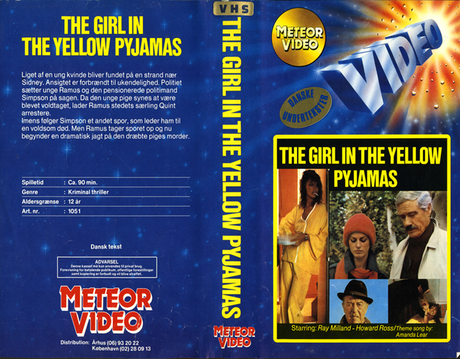 THE GIRL IN THE YELLOW PYJAMAS, METEOR VIDEO, BIG BOX VHS, HORROR, ACTION EXPLOITATION, ACTION, ACTIONXPLOITATION, SCI-FI, MUSIC, THRILLER, SEX COMEDY,  DRAMA, SEXPLOITATION, VHS COVER, VHS COVERS, DVD COVER, DVD COVERS