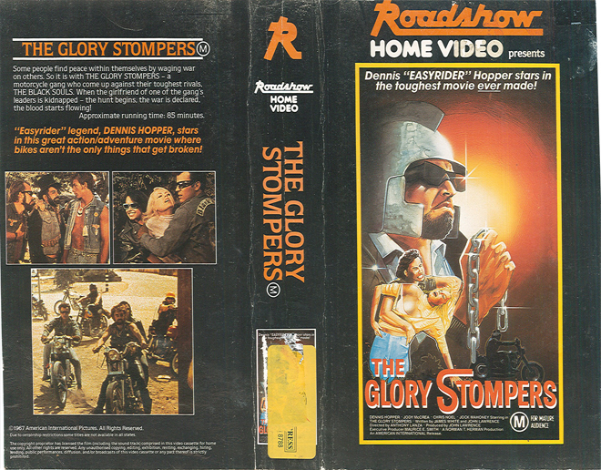 THE GLORY STOMPERS, ACTION VHS COVER, HORROR VHS COVER, BLAXPLOITATION VHS COVER, HORROR VHS COVER, ACTION EXPLOITATION VHS COVER, SCI-FI VHS COVER, MUSIC VHS COVER, SEX COMEDY VHS COVER, DRAMA VHS COVER, SEXPLOITATION VHS COVER, BIG BOX VHS COVER, CLAMSHELL VHS COVER, VHS COVER, VHS COVERS, DVD COVER, DVD COVERS