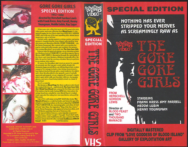 THE GORE GORE GIRLS SOMETHING WEIRD VIDEO SWV VHS COVER, VHS COVERS