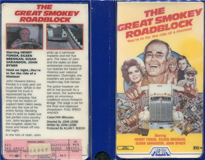 THE GREAT SMOKEY ROADBLOCK, ACTION, HORROR, BLAXPLOITATION, HORROR, ACTION EXPLOITATION, SCI-FI, MUSIC, SEX COMEDY, DRAMA, SEXPLOITATION, BIG BOX, CLAMSHELL, VHS COVER, VHS COVERS, DVD COVER, DVD COVERS