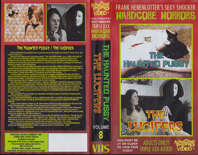 THE HAUNTED PUSSY & THE LUCIFERS, SOMETHING WEIRD VIDEO, SWV, HORROR, ACTION EXPLOITATION, ACTION, HORROR, SCI-FI, MUSIC, THRILLER, SEX COMEDY,  DRAMA, SEXPLOITATION, VHS COVER, VHS COVERS, DVD COVER, DVD COVERS