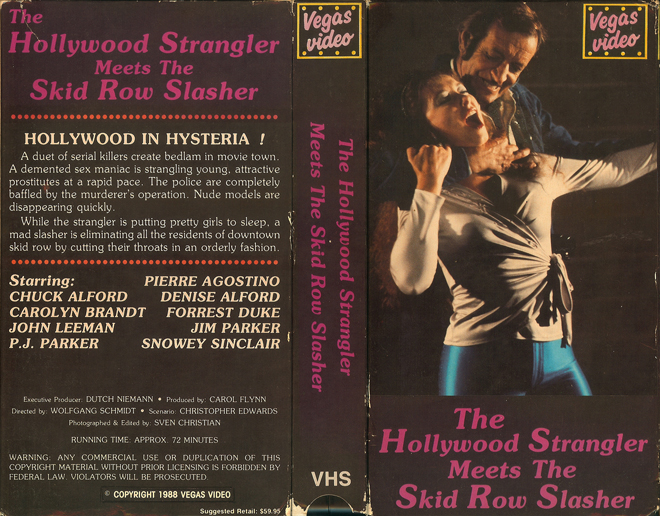 THE HOLLYWOOD STRANGLER MEETS THE SKID ROW SLASHER VHS COVER