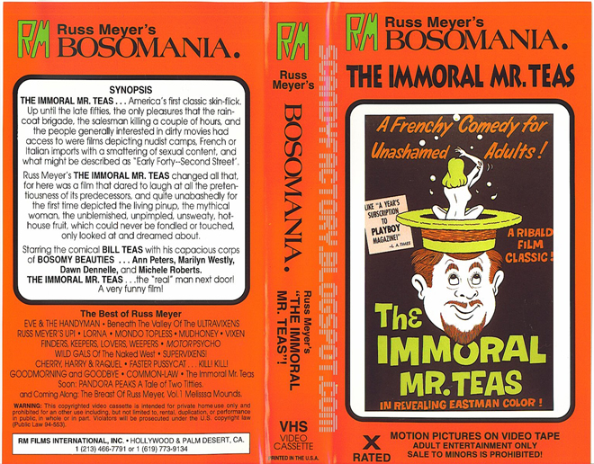 THE IMMORAL MR TEAS, HORROR, ACTION EXPLOITATION, ACTION, HORROR, SCI-FI, MUSIC, THRILLER, SEX COMEDY, DRAMA, SEXPLOITATION, BIG BOX, CLAMSHELL, VHS COVER, VHS COVERS, DVD COVER, DVD COVERS