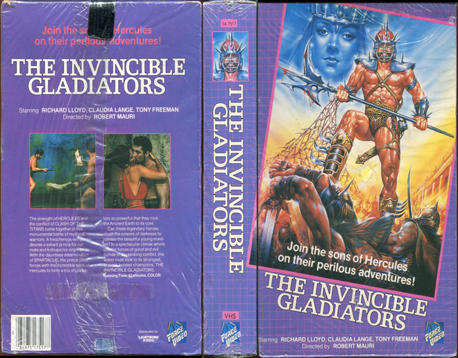THE INVINCIBLE GLADIATORS, ACTION VHS COVER, HORROR VHS COVER, BLAXPLOITATION VHS COVER, HORROR VHS COVER, ACTION EXPLOITATION VHS COVER, SCI-FI VHS COVER, MUSIC VHS COVER, SEX COMEDY VHS COVER, DRAMA VHS COVER, SEXPLOITATION VHS COVER, BIG BOX VHS COVER, CLAMSHELL VHS COVER, VHS COVER, VHS COVERS, DVD COVER, DVD COVERS