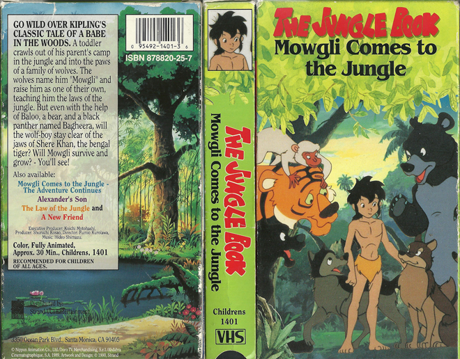 THE JUNGLE BOOK : MOWGLI COMES TO THE JUNGLE CHILDRENS VHS COVER, VHS COVERS