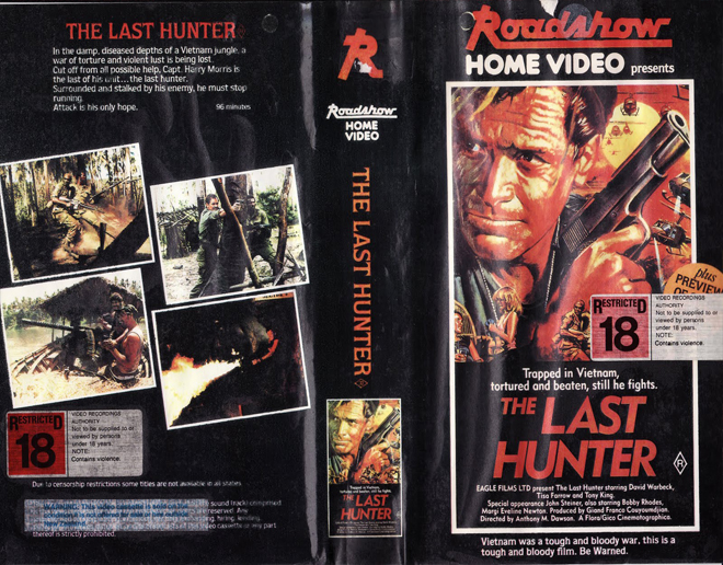 THE LAST HUNTER, ACTION VHS COVER, HORROR VHS COVER, BLAXPLOITATION VHS COVER, HORROR VHS COVER, ACTION EXPLOITATION VHS COVER, SCI-FI VHS COVER, MUSIC VHS COVER, SEX COMEDY VHS COVER, DRAMA VHS COVER, SEXPLOITATION VHS COVER, BIG BOX VHS COVER, CLAMSHELL VHS COVER, VHS COVER, VHS COVERS, DVD COVER, DVD COVERS