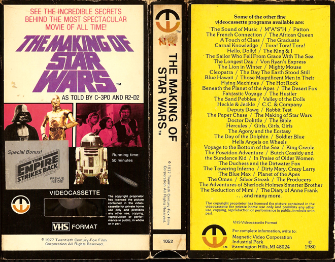 THE MAKING OF STAR WARS EMPIRE STRIKES BACK, HORROR VHS, ACTION EXPLOITATION VHS, ACTION VHS, HORROR, SCI-FI VHS, MUSIC VHS, THRILLER VHS, SEX COMEDY VHS, DRAMA VHS, SEXPLOITATION VHS, BIG BOX VHS, CLAMSHELL VHS, VHS COVER, VHS COVERS, DVD COVER, DVD COVERS