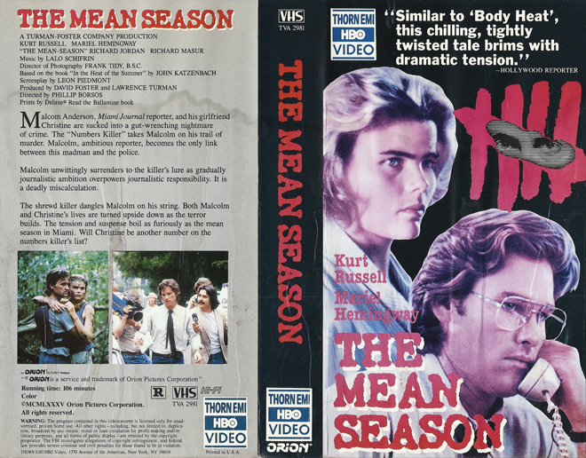 THE MEAN SEASON, BIG BOX, HORROR, ACTION VHS COVER, HORROR VHS COVER, BLAXPLOITATION VHS COVER, HORROR VHS COVER, ACTION EXPLOITATION VHS COVER, SCI-FI VHS COVER, MUSIC VHS COVER, SEX COMEDY VHS COVER, DRAMA VHS COVER, SEXPLOITATION VHS COVER, BIG BOX VHS COVER, CLAMSHELL VHS COVER, VHS COVER, VHS COVERS, DVD COVER, DVD COVERS