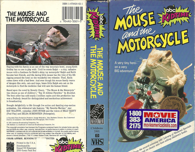THE MOUSE AND THE MOTORCYCLE ABC KIDTIME SATURDAY MORNING STORYBREAK VHS COVER