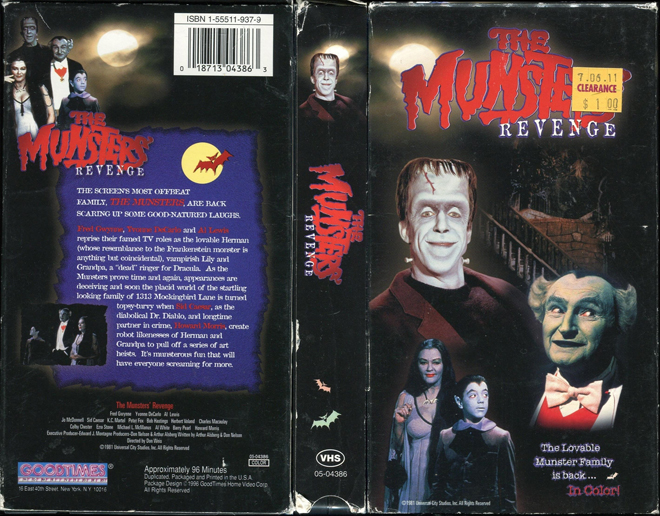 THE MUNSTERS REVENGE, ACTION VHS COVER, HORROR VHS COVER, BLAXPLOITATION VHS COVER, HORROR VHS COVER, ACTION EXPLOITATION VHS COVER, SCI-FI VHS COVER, MUSIC VHS COVER, SEX COMEDY VHS COVER, DRAMA VHS COVER, SEXPLOITATION VHS COVER, BIG BOX VHS COVER, CLAMSHELL VHS COVER, VHS COVER, VHS COVERS, DVD COVER, DVD COVERS