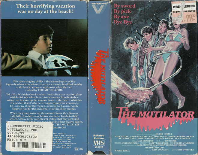 THE MUTILATOR, ACTION VHS COVER, HORROR VHS COVER, BLAXPLOITATION VHS COVER, HORROR VHS COVER, ACTION EXPLOITATION VHS COVER, SCI-FI VHS COVER, MUSIC VHS COVER, SEX COMEDY VHS COVER, DRAMA VHS COVER, SEXPLOITATION VHS COVER, BIG BOX VHS COVER, CLAMSHELL VHS COVER, VHS COVER, VHS COVERS, DVD COVER, DVD COVERS