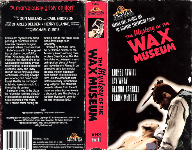 THE MYSTERY OF THE WAX MUSEUM, HORROR, ACTION EXPLOITATION, ACTION, HORROR, SCI-FI, MUSIC, THRILLER, SEX COMEDY,  DRAMA, SEXPLOITATION, VHS COVER, VHS COVERS