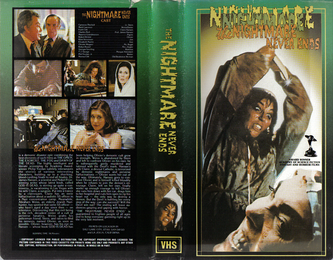 THE NIGHTMARE NEVER ENDS SLASHER VHS COVER