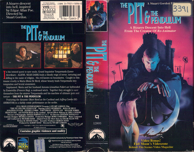 THE PIT AND THE PENDULUM HORROR VHS COVER