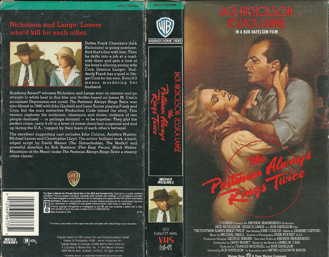 THE POSTMAN ALWAYS RINGS TWICE VHS COVER