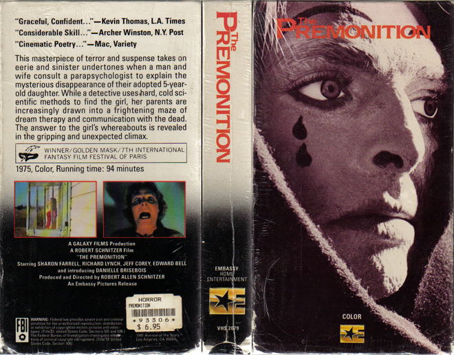 THE PREMONITION, HORROR, ACTION EXPLOITATION, ACTION, HORROR, SCI-FI, MUSIC, THRILLER, SEX COMEDY,  DRAMA, SEXPLOITATION, VHS COVER, VHS COVERS, DVD COVER, DVD COVERS