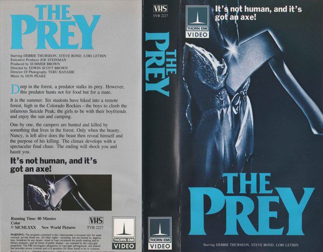 THE PREY VHS, ACTION VHS COVER, HORROR VHS COVER, BLAXPLOITATION VHS COVER, HORROR VHS COVER, ACTION EXPLOITATION VHS COVER, SCI-FI VHS COVER, MUSIC VHS COVER, SEX COMEDY VHS COVER, DRAMA VHS COVER, SEXPLOITATION VHS COVER, BIG BOX VHS COVER, CLAMSHELL VHS COVER, VHS COVER, VHS COVERS, DVD COVER, DVD COVERS