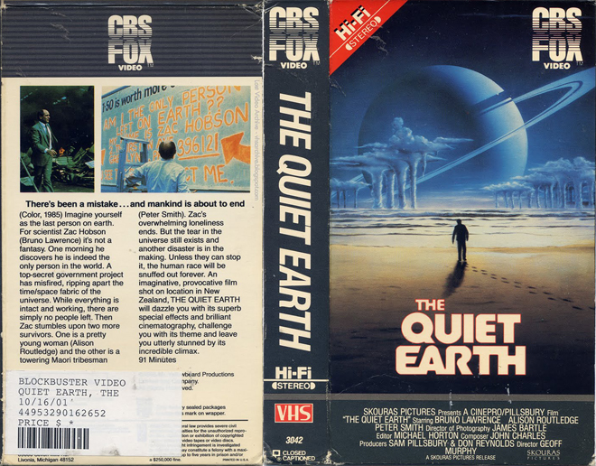 THE QUIET EARTH VHS COVER, VHS COVERS