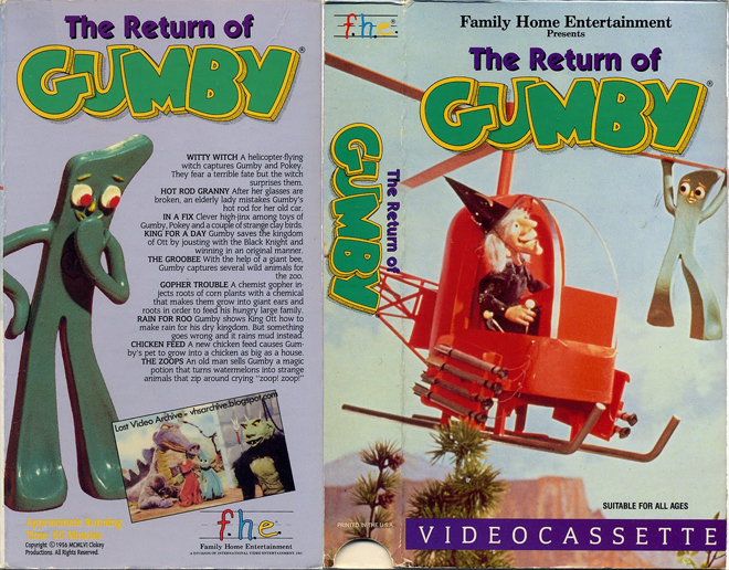THE RETURN OF GUMBY VHS COVER, VHS COVERS