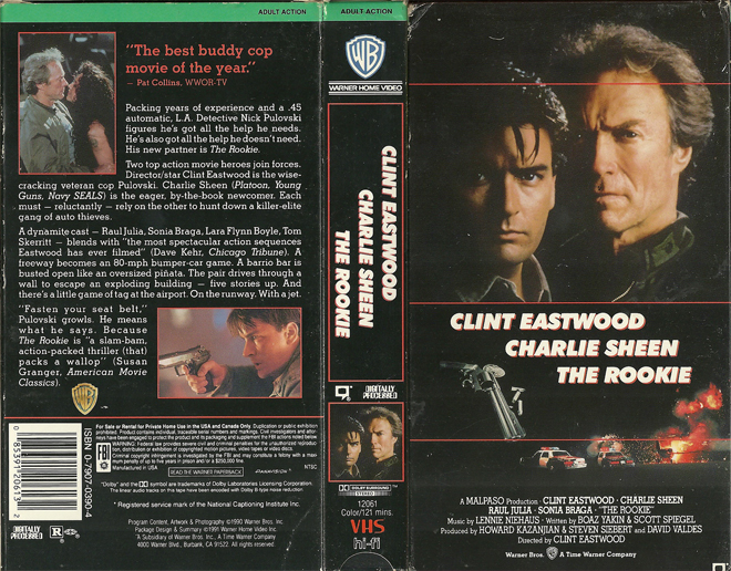 THE ROOKIE CLINT EASTWOOD CHARLIE SHEEN VHS COVER
