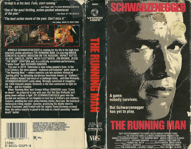 THE RUNNING MAN VESTRON VIDEO VHS COVER